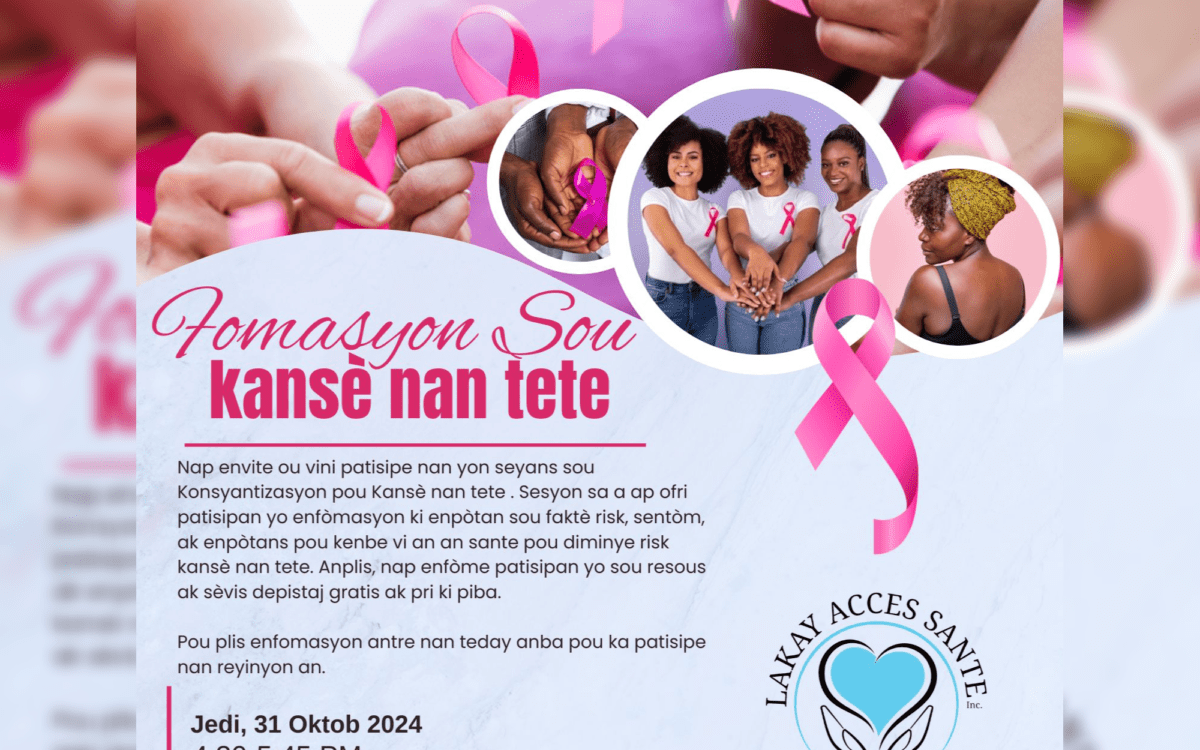 Breast Cancer Awareness : Virtual Workshop for Haitian Immigrant Women - Fòmasyon sou kansè nan Tete : Atelye Vityèl pou Fanm Imigran Ayisyen